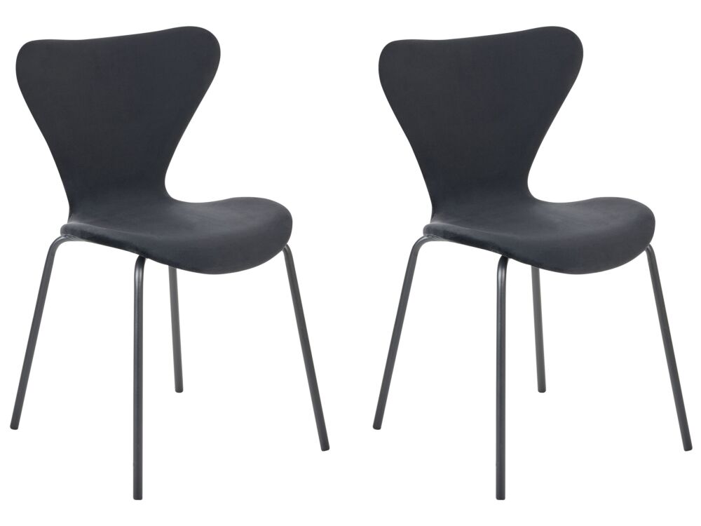 Set Of 2 Dining Chairs Black Polyester Velvet Black Metal Legs Armless Modern Design Beliani