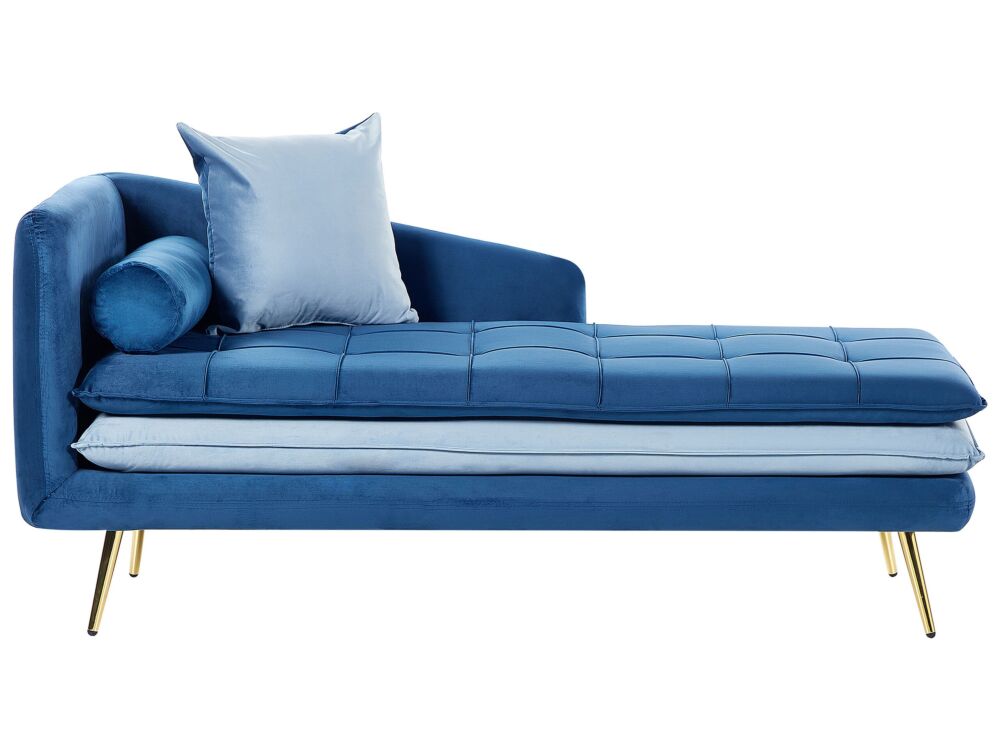 Chaise Lounge Blue Velvet Left Hand Tufted Buttoned Thickly Padded With Cushions Left Hand Living Room Furniture Beliani