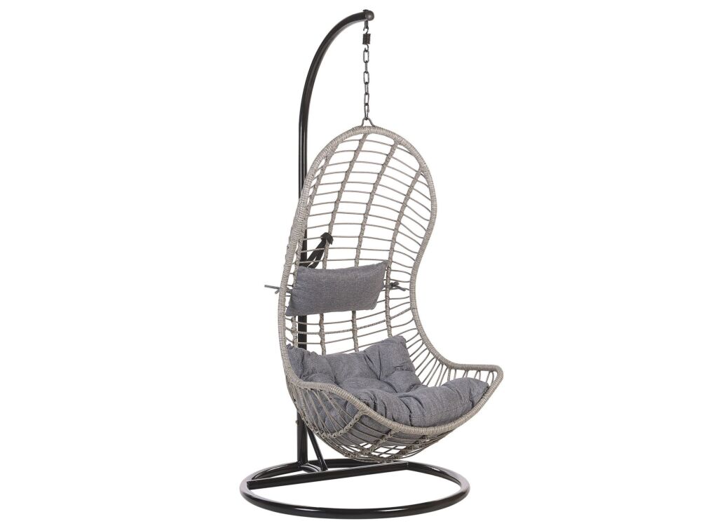 Hanging Chair Grey Rattan Metal Frame Indoor-outdoor Curved Shape Boho Beliani