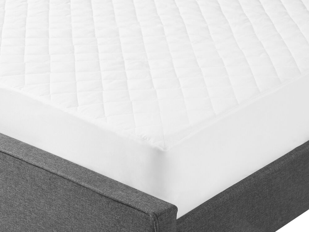 Mattress Protector White Japara Cotton Double Size 140 X 200 Cm Pad Fitted Quilted Piped Edges Beliani