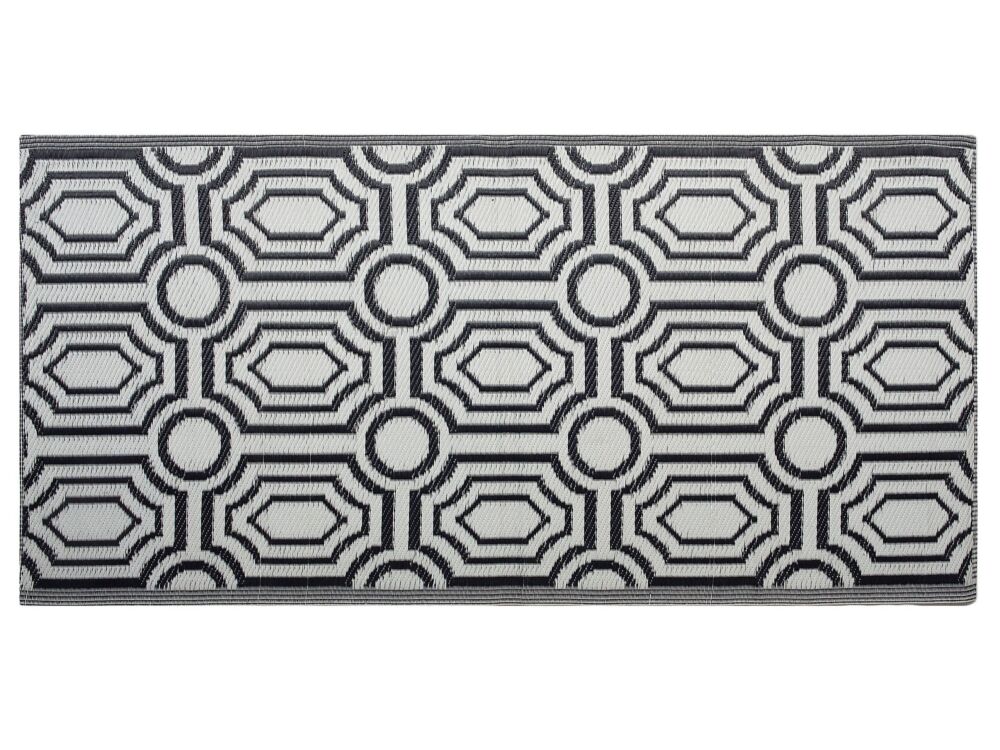 Outdoor Rug Mat Black Synthetic 90 X 180 Cm Reversible Geometric Pattern Eco Friendly Modern Beliani