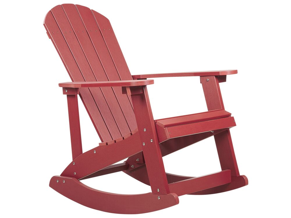 Garden Rocking Chair Red Plastic Wood Slatted Design Traditional Style Outdoor Indoor Beliani