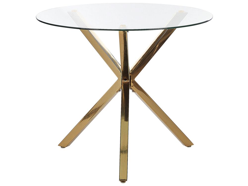 Dining Table Gold Tempered Glass Top Round ⌀ 90 Cm 4 Person Capacity Modern Design Beliani