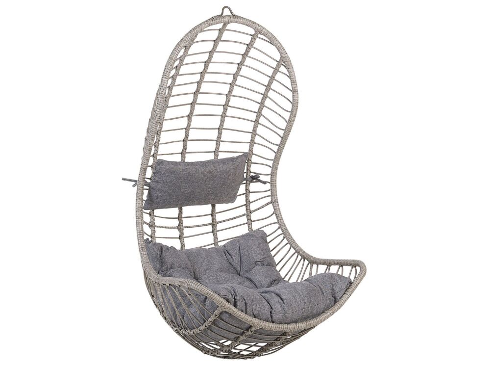 Hanging Chair Grey Rattan Without Stand Indoor-outdoor Curved Shape Boho Beliani