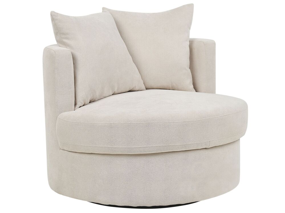 Armchair Light Beige Polyester Swivel Iron Base Two Cushions Removable Covers Round Back Modern Glam Style Living Room Beliani