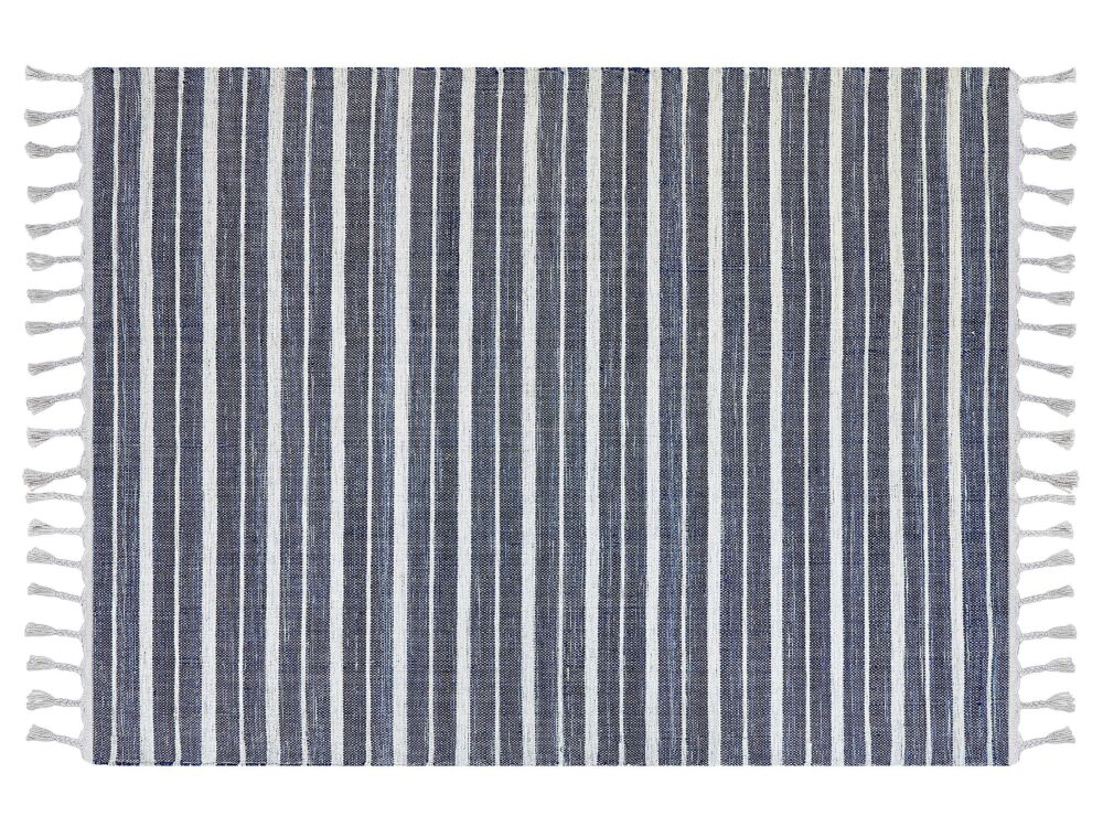 Area Rug Blue Fabric 140 X 200 Cm Living Room Bedroom Stripe Pattern Modern Beliani