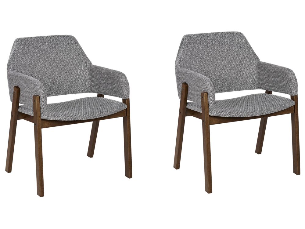 Set Of 2 Dining Chairs Dark Wood And Grey Polyester Fabric Rubberwood Legs Retro Traditional Style Beliani