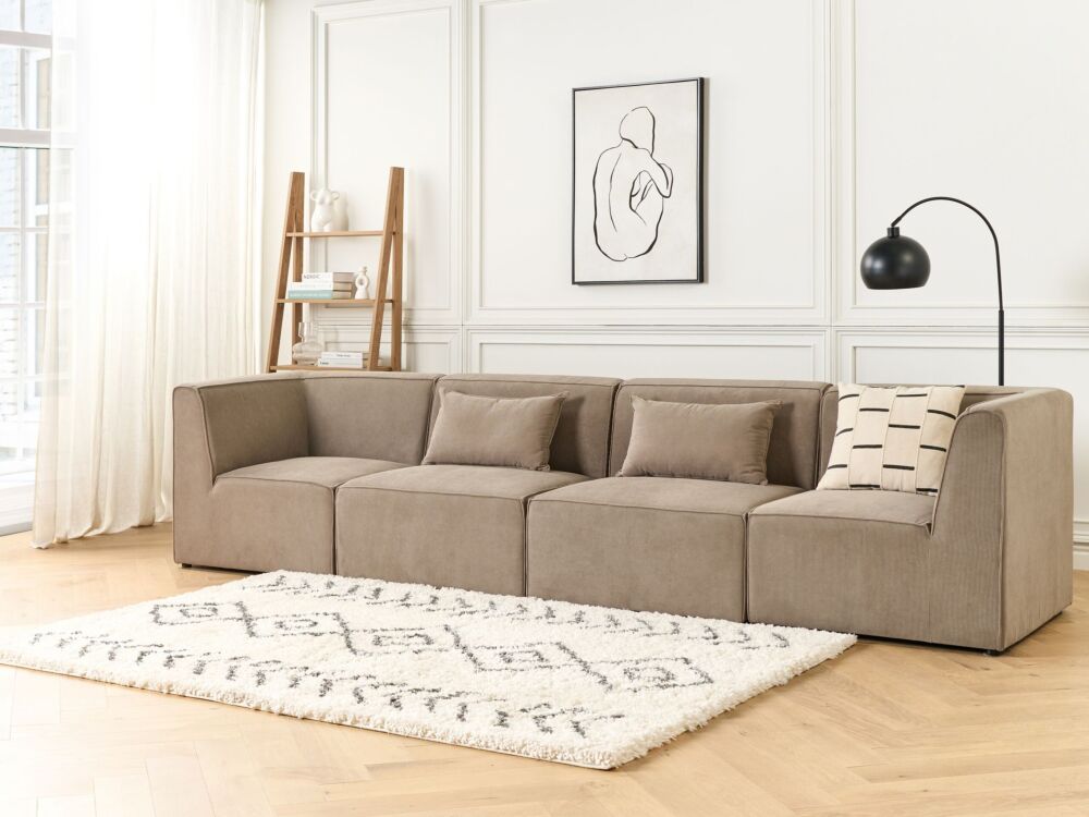 Modular 4 Seater Sofa Taupe Corduroy Sectional 4 Pieces Sofa Modern Jumbo Cord Minimalistic Style Beliani