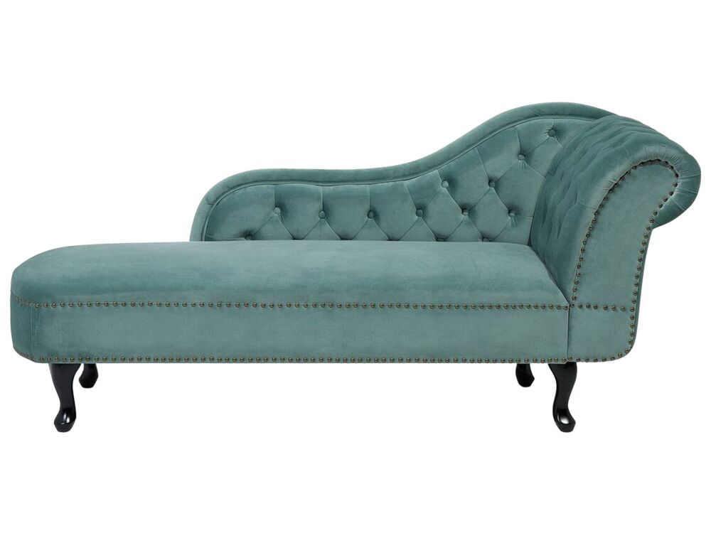 Chaise Lounge Mint Green Right Hand Velvet Buttoned Beliani