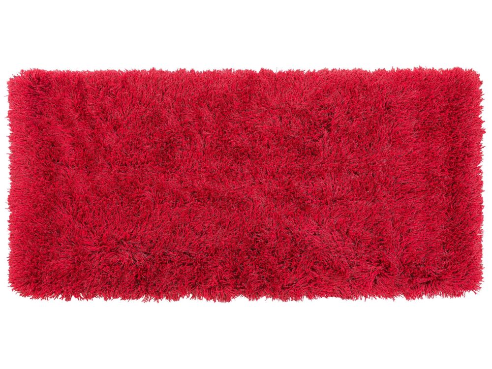 Shaggy Area Rug High-pile Carpet Solid Red Polyester Rectangular 80 X 150 Cm Beliani