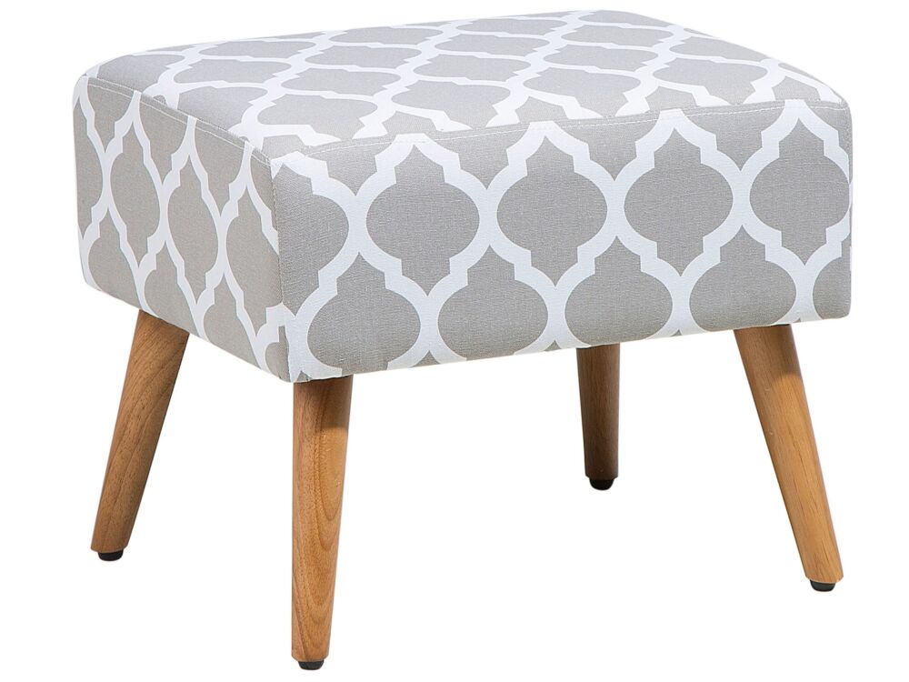 Footstool Grey Cotton With Wooden Legs Oriental Pattern Scandinavian Style Beliani