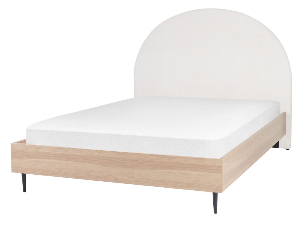 Bed Frame White Fabric Eu Double Size 4ft6 Upholstered Headboard Mdf Frame Metal Legs Wooden Slatted Base Modern Style Bedroom Beliani