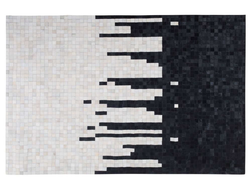 Area Rug Black And White Cowhide Leather 160 X 230 Cm Rectangular Geometric Abstract Pattern Handcrafted Beliani