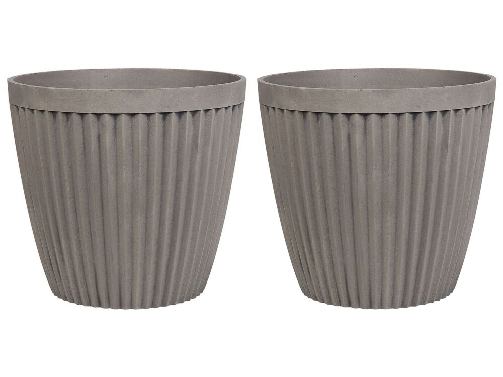 Set Of 2 Plant Pots Planter Solid Taupe Stone Mixture Round ⌀ 44 Cm Outdoor Resistances All-weather Beliani