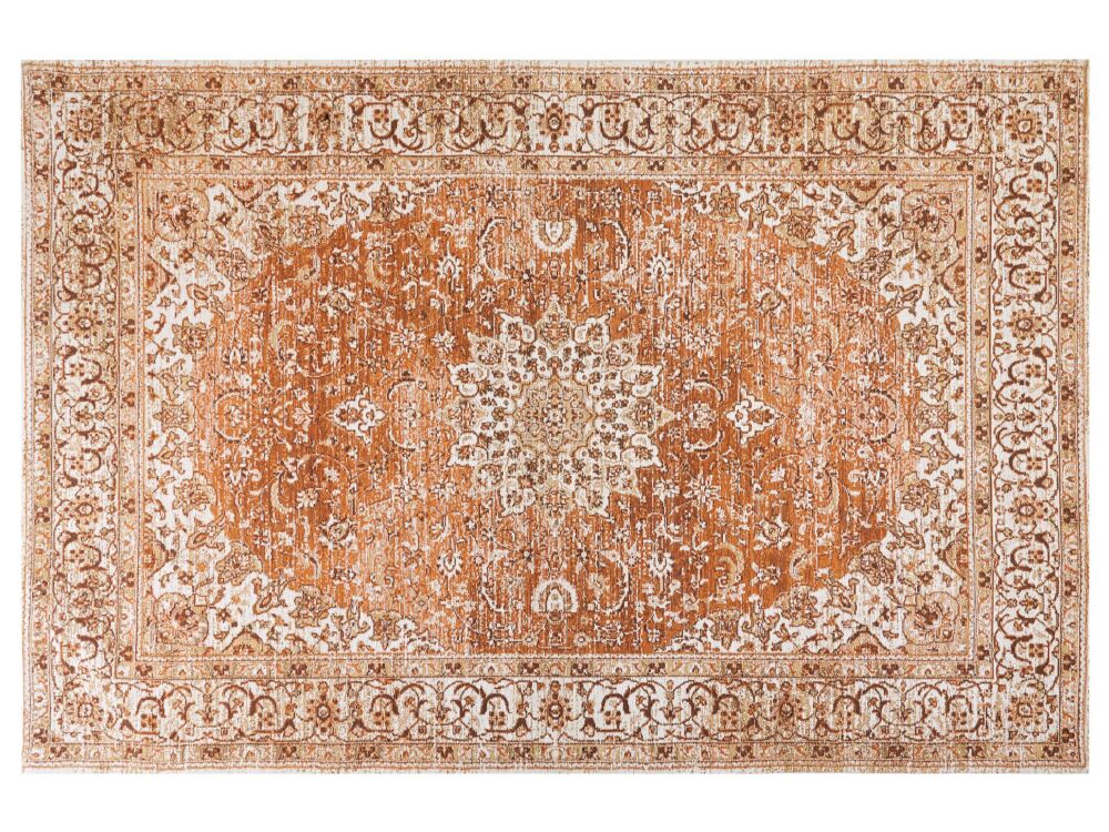 Area Rug Orange Cotton Polyester 200 X 300 Cm Oriental Pattern Distressed Vintage Home Decor Beliani