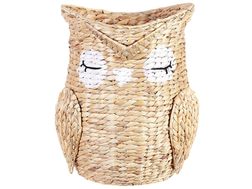 Wicker Owl Basket Natural Water Hyacinth Woven Toy Hamper Child's Room Accessory Beliani