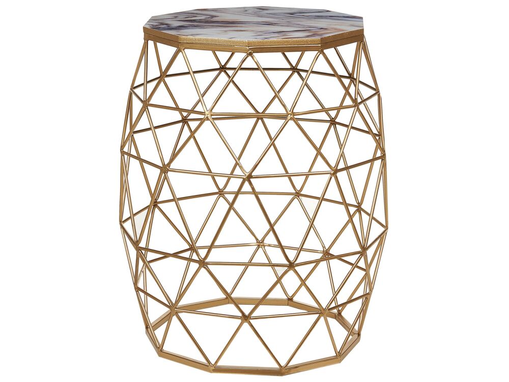 Coffee Table Gold Marble Effect Finish Mdf Tabletop Iron Base Living Room End Table Beliani
