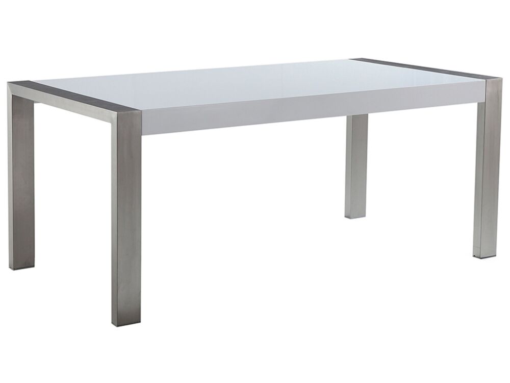 Dining Room Table White With Silver Legs Stainless Steel 6 Seater 180 X 90 X 75 Cm Modern Design Beliani