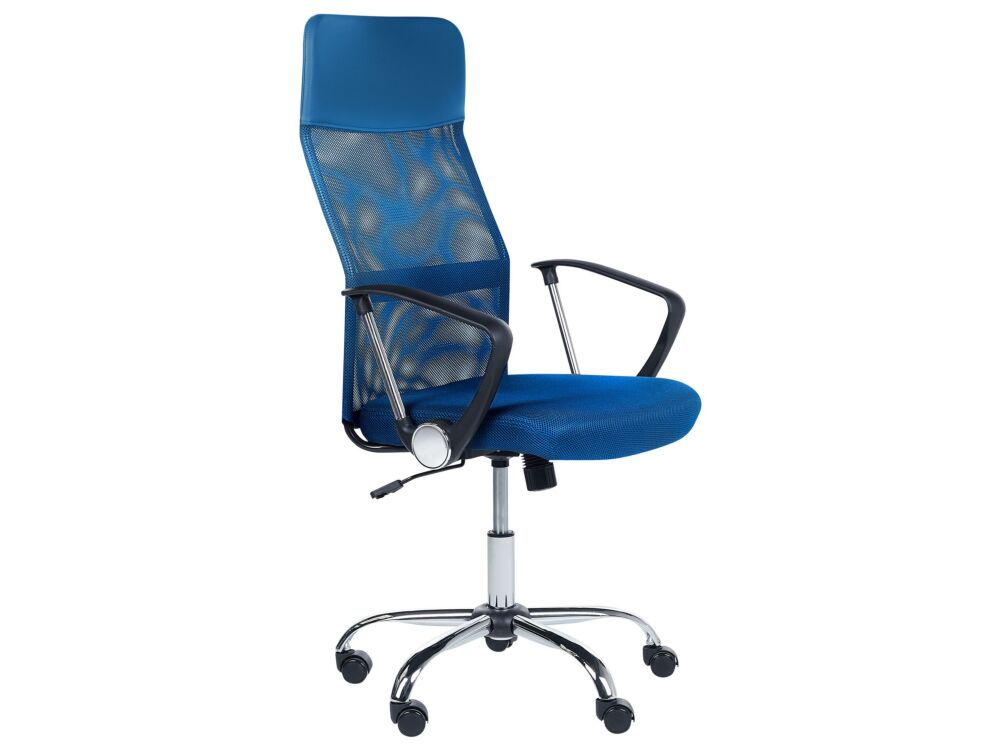 Executive Office Chair Blue Mesh And Faux Leather Gas Lift Height Adjustable Full Swivel And Tilt Beliani