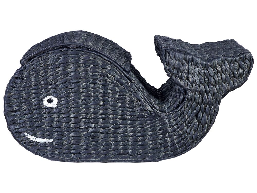 Wicker Basket Natural Black Water Hyacinth Woven Whale-shaped With Lid Toy Hamper Child's Room Accessory Beliani