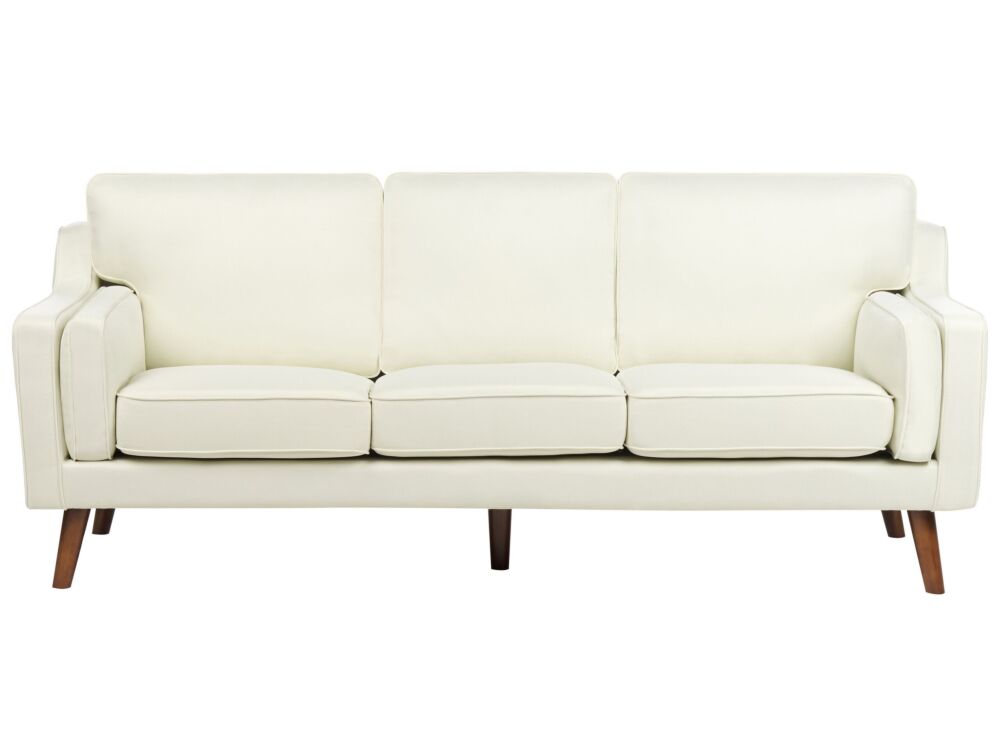 3 Seater Sofa Off-white Fabric Oak Wood Legs Classic Mid-century Living Room Beliani