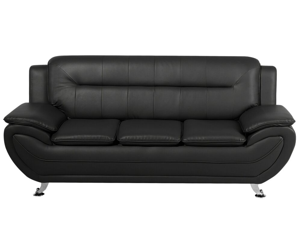 3 Seater Sofa Black Faux Leather Pillow Top Arms Modern Beliani