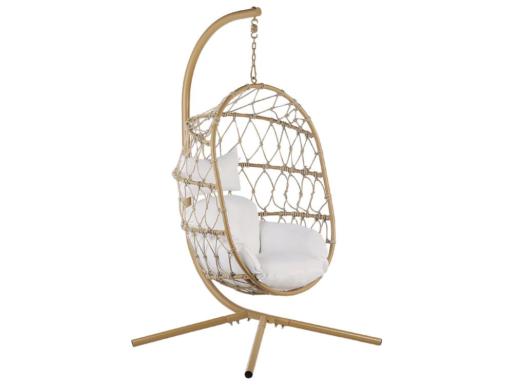 Swing Egg Chair Beige Rope Metal Stand Soft Sitting Cushion Boho Rustic Living Room Terrace Beliani