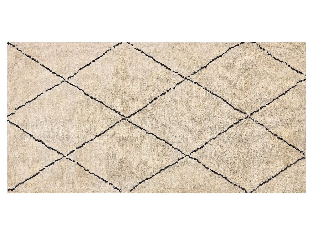 Area Rug Beige And Black Polyester 80 X 150 Cm Geometric Diamond Pattern Modern Design Beliani