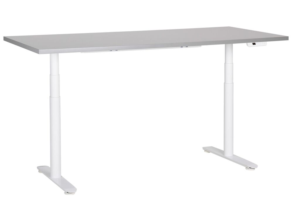 Electrically Adjustable Desk Grey Tabletop White Steel Frame 180 X 72 Cm Sit And Stand Round Feet Modern Design Beliani