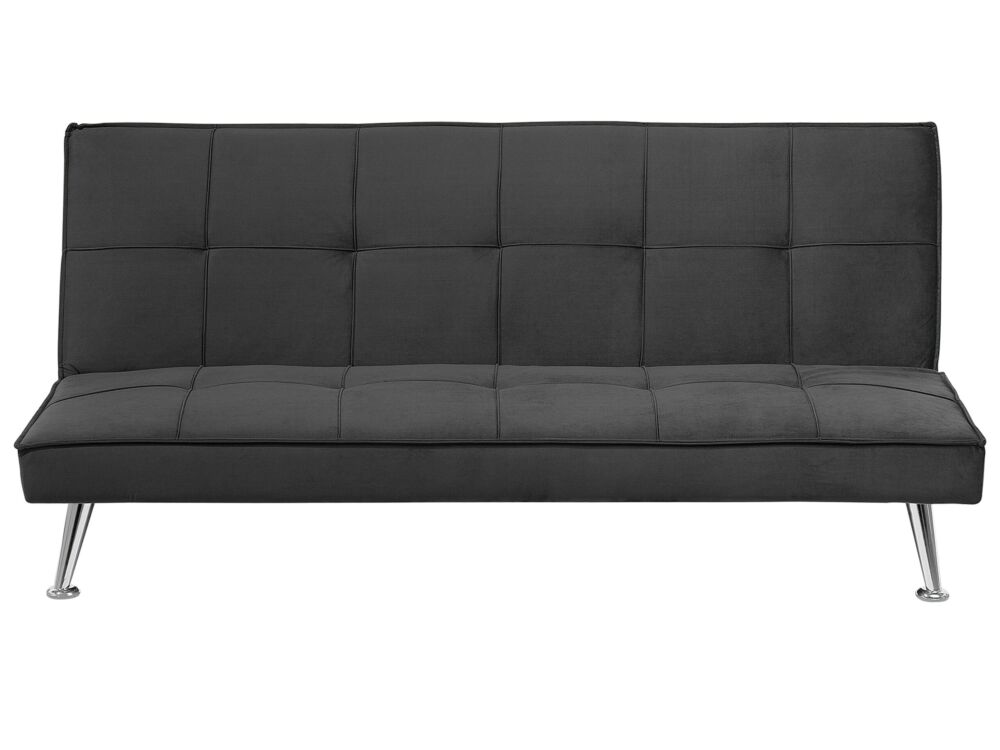 Sofa Bed Grey 3-seater Quilted Upholstery Click Clack Metal Legs Beliani