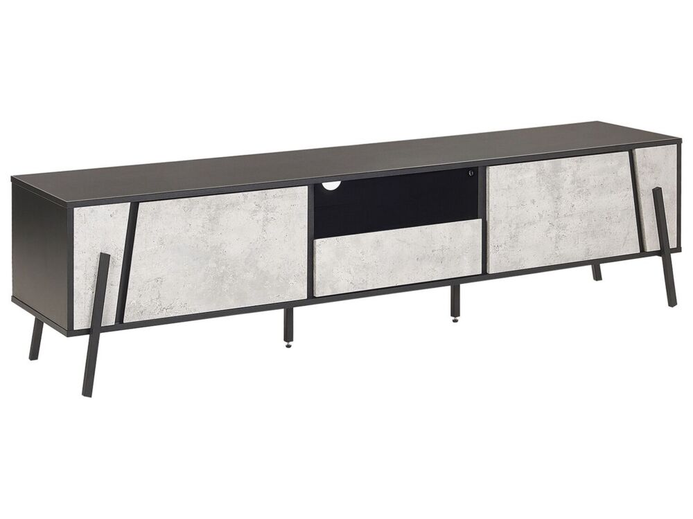 Tv Stand Concrete Effect And Black Metal Legs For Up To 75ʺ With 1 Drawer And 2 Cabinets Industrial Style Beliani