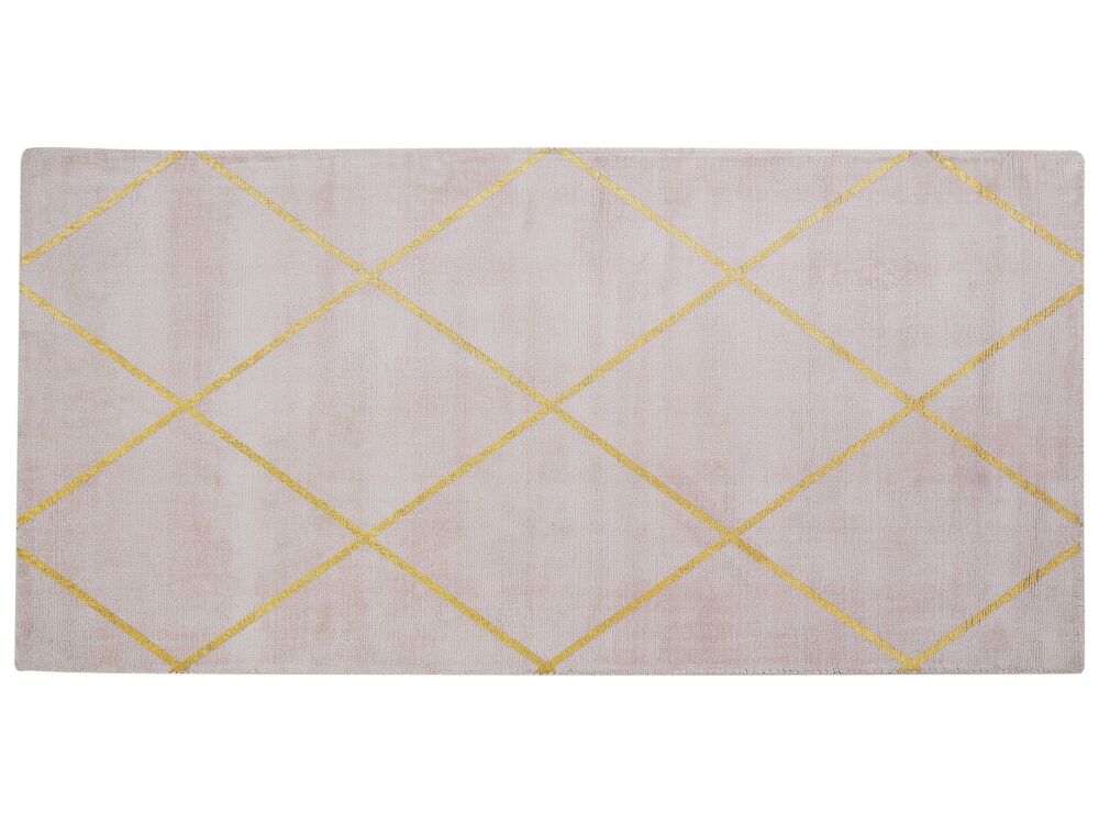 Area Rug Pink Gold Pattern 80 X 150 Cm Viscose Geometric Living Room Bedroom Beliani