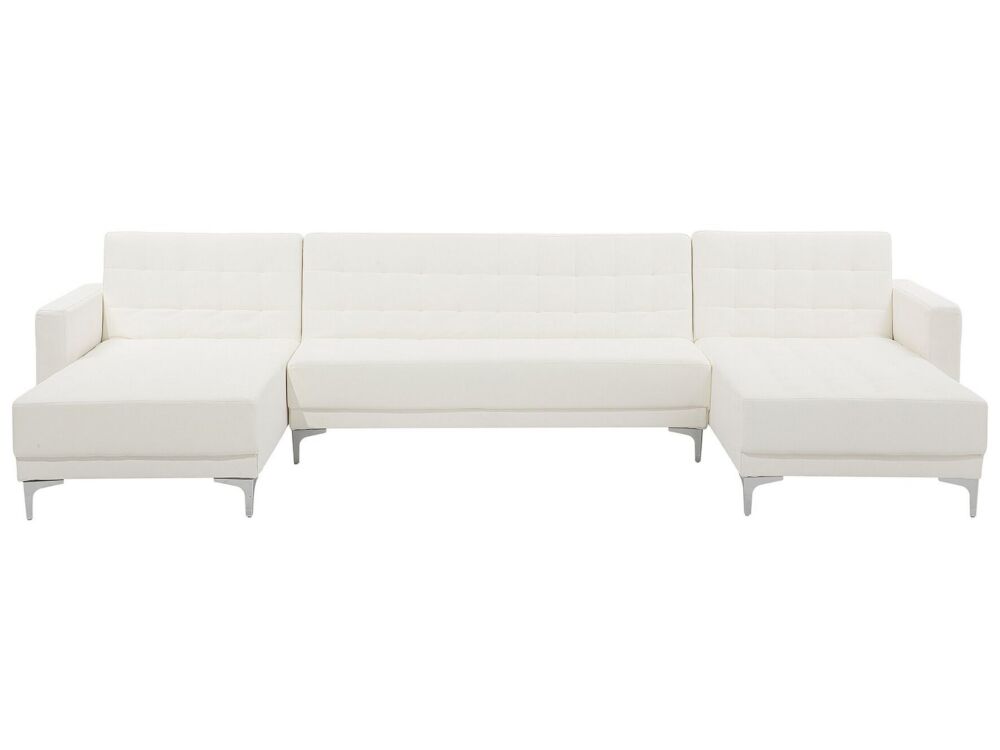 Corner Sofa Bed White Faux Leather Tufted Modern U-shaped Modular 5 Seater With Chaise Lounges Beliani