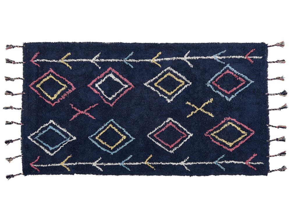 Area Rug Black Cotton 80 X 150 Cm Rectangular Hand Tufted Beliani