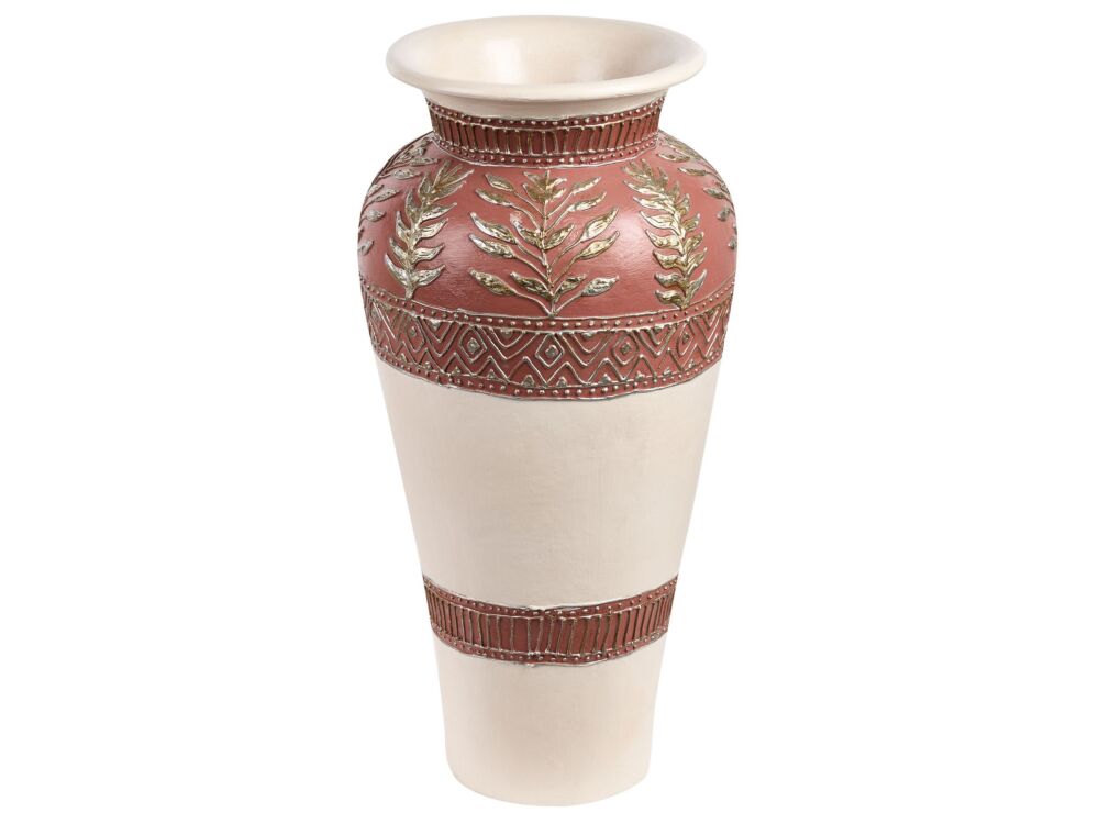 Decorative Floor Vase White And Brown Terracotta Stonewear Traditional Style Home Decor For Dried Flowers Beliani