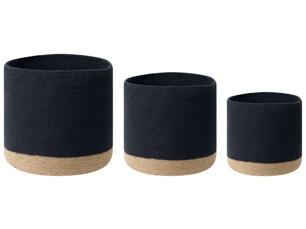 Set Of 3 Storage Baskets Cotton Jute Black And Natural Laundry Bins Boho Beliani