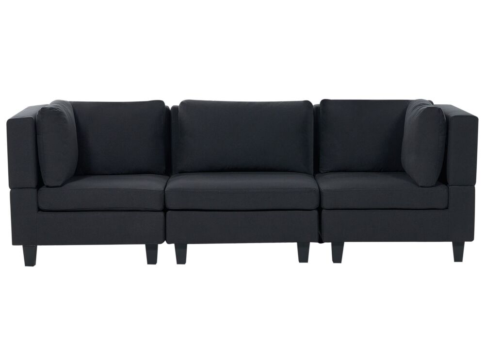 Modular Sofa Black Fabric Upholstered 3 Seater Cushioned Backrest Modern Living Room Couch Beliani