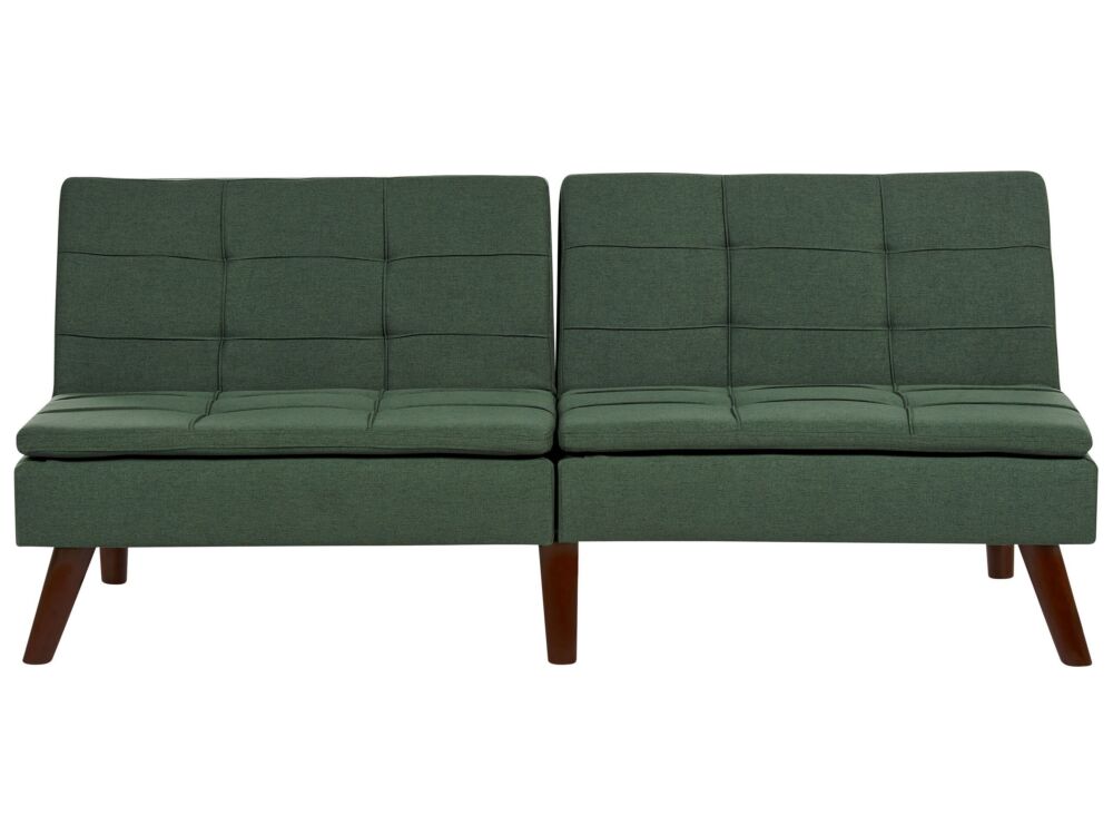 Sofa Bed Green 3-seater Quilted Upholstery Click Clack Split Back Metal Legs Beliani