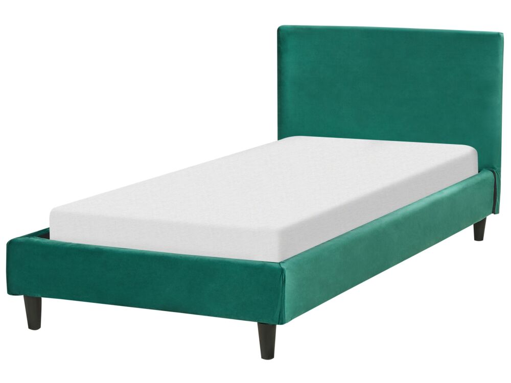 Eu Single Size Panel Bed 3ft Emerald Green Velvet Slatted Frame Contemporary Beliani