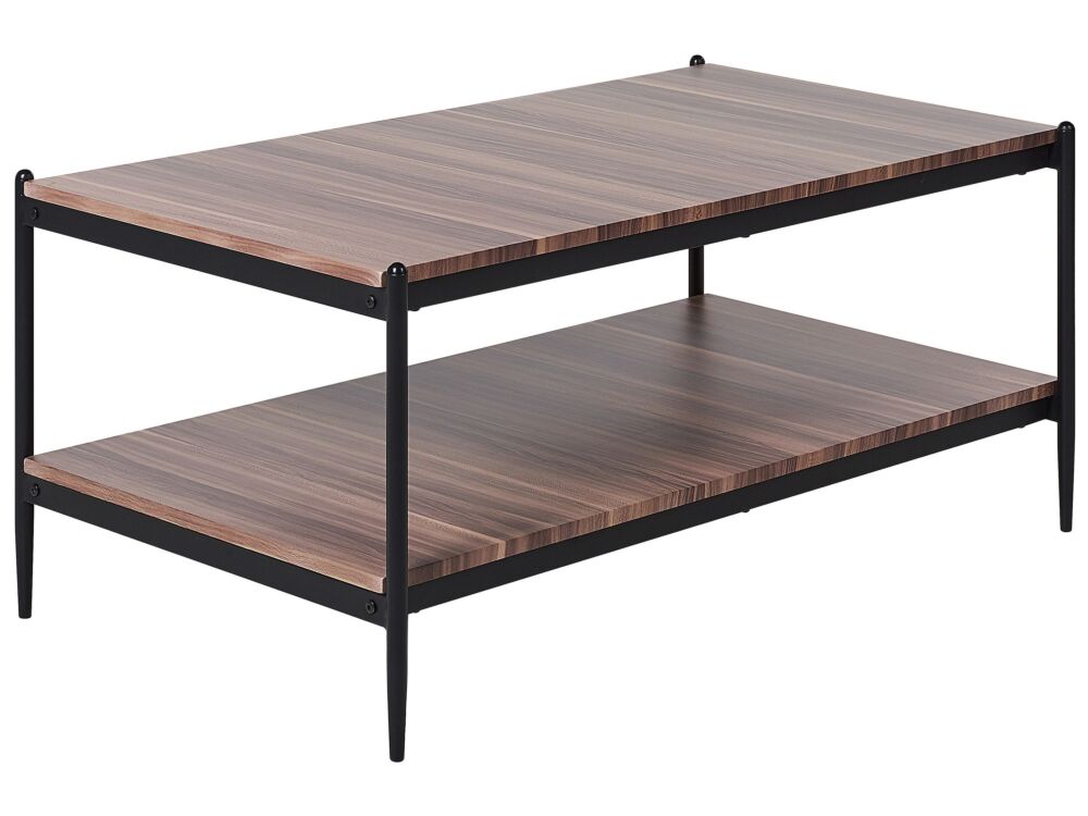 Coffee Table Dark Wood Black Mdf Metal 100 X 52 X 45 Cm Modern Industrial 2-tier Beliani