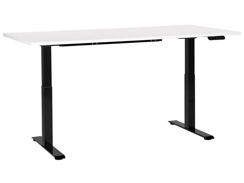 Electrically Adjustable Desk White Tabletop Black Steel Frame 180 X 72 Cm Sit And Stand Square Feet Modern Design Beliani