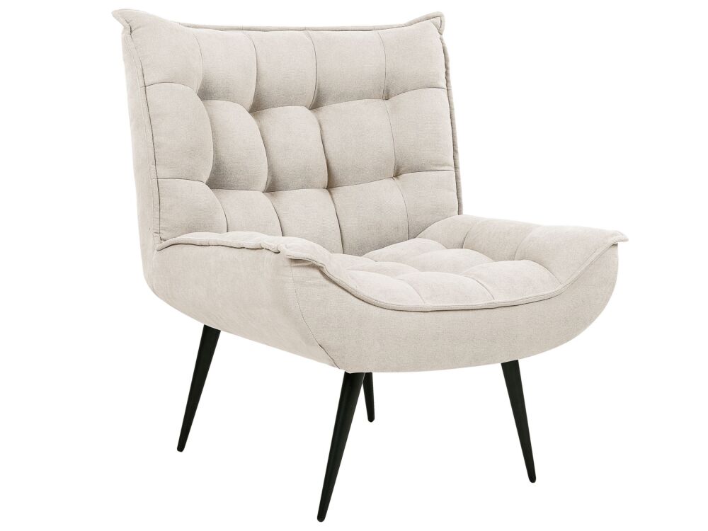 Armchair Light Beige Armless Accent Leisure Chair Armless Tufting Metal Iron Black Legs Living Room Bedroom Modern Beliani