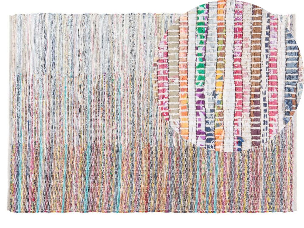 Area Rag Rug Multicolour Stripes Cotton 140 X 200 Cm Rectangular Hand Woven Beliani