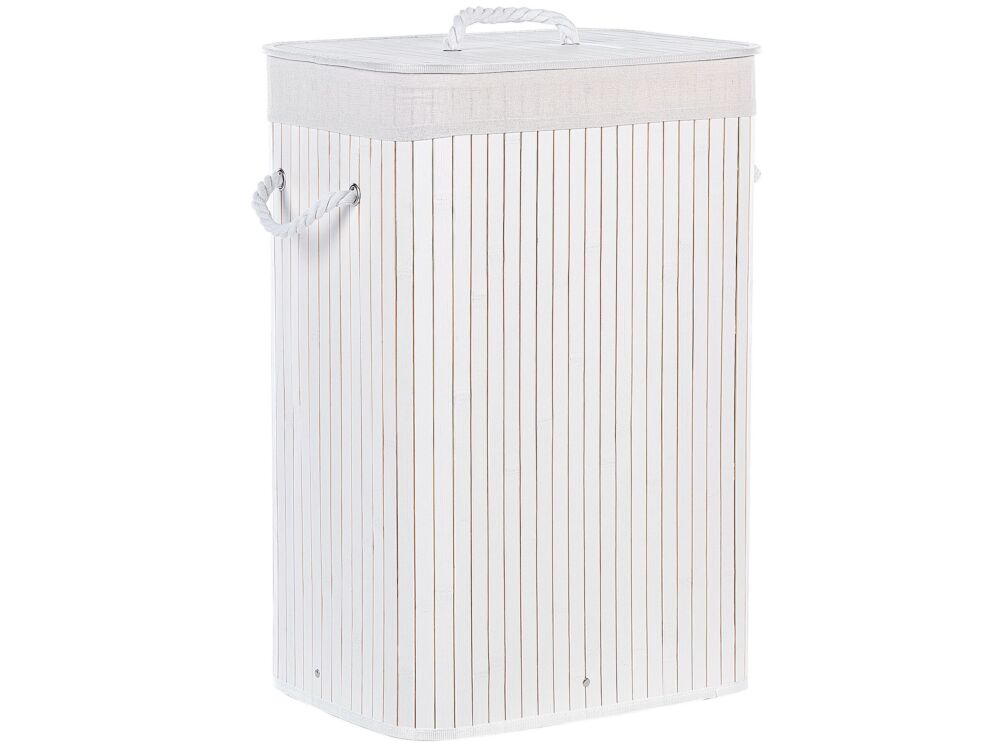 Storage Basket White Bamboo With Lid Laundry Bin Boho Practical Accessories Beliani