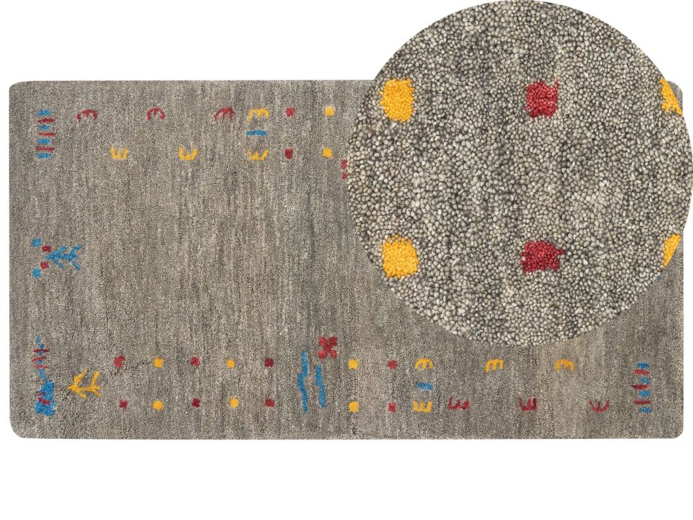 Area Rug Grey 80 X 150 Cm Rectangular Multicolour Geometric Pattern Hand Tufted Boho Style Living Room Bedroom Kids Room Beliani