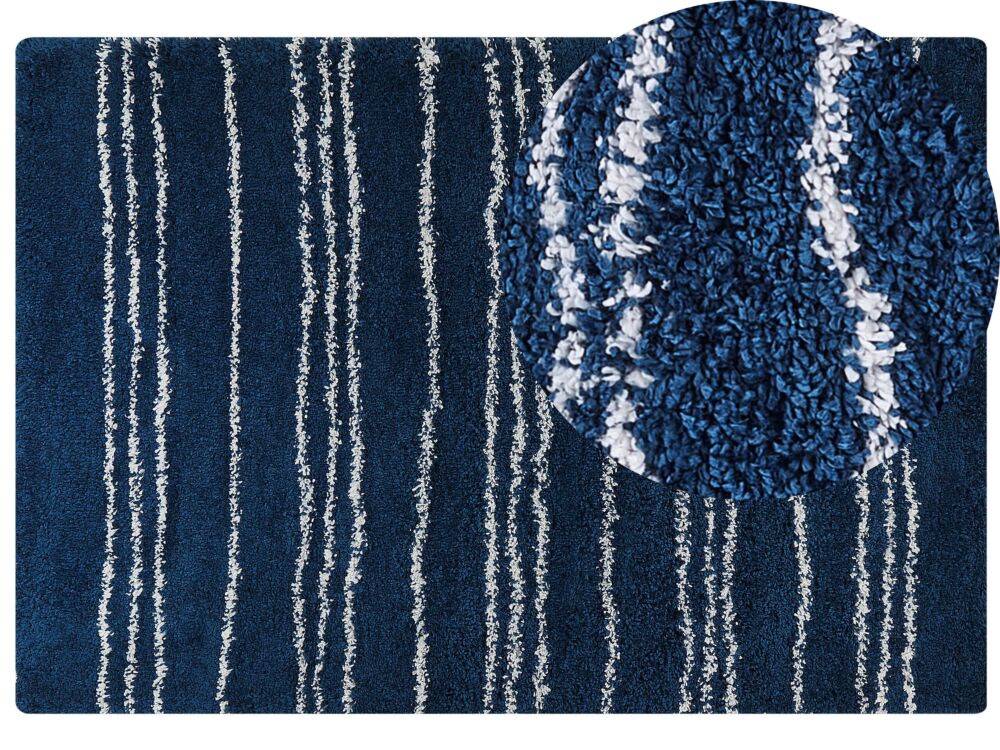 Shaggy Area Rug Blue And White Polypropylene 160 X 230 Cm Modern Striped Pattern Living Room Accessories Beliani