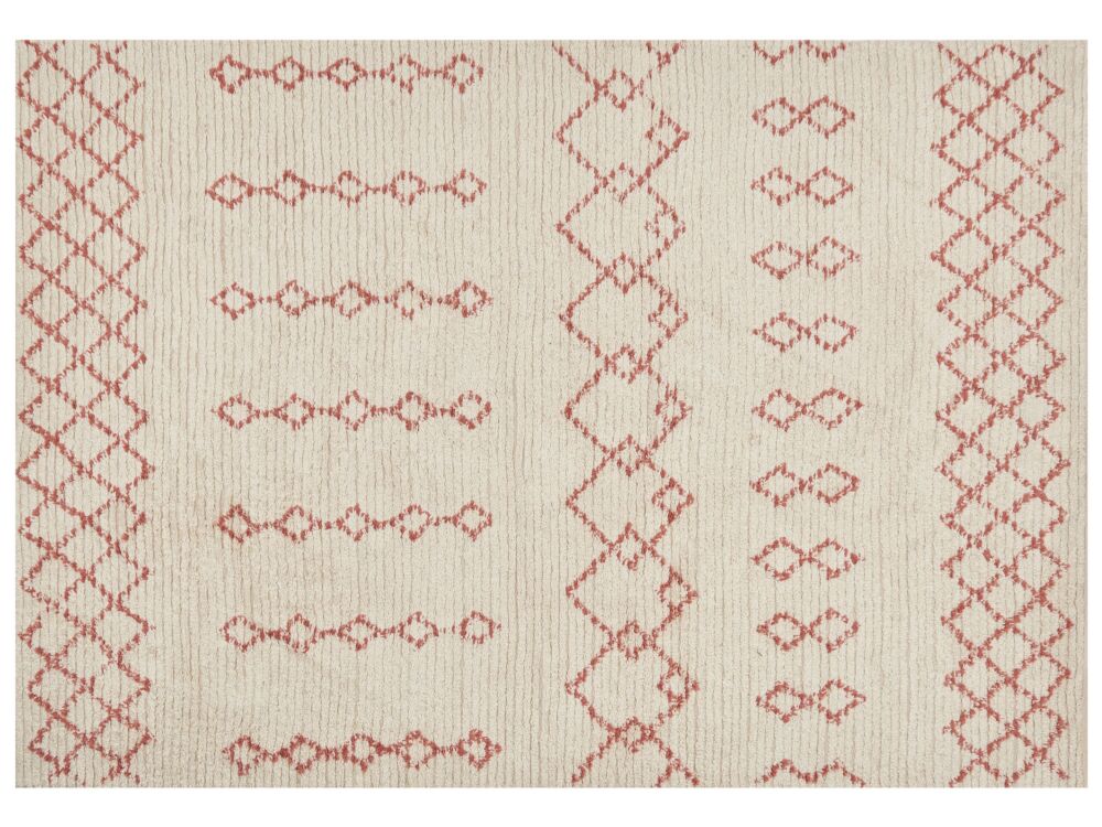 Rug Beige Pink Cotton 160 X 230 Cm Geometric Pattern Hand Tufted Flatweave Living Room Bedroom Beliani