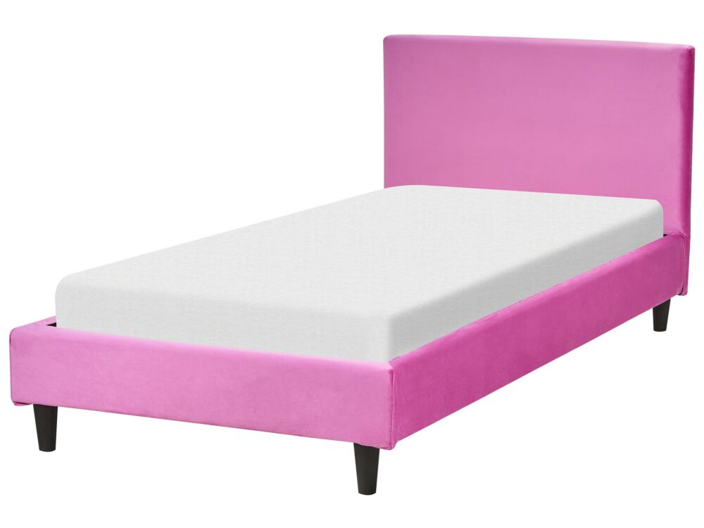 Eu Double Size Panel Bed 3ft Fuchsia Pink Velvet Slatted Frame Contemporary Beliani