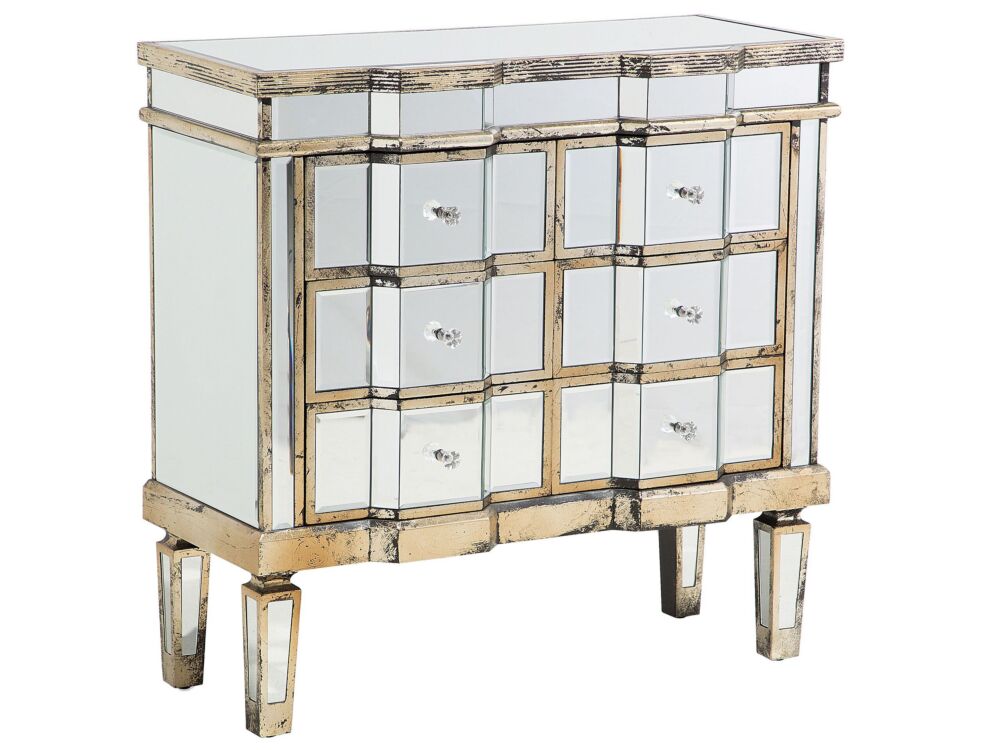 Mirrored Sideboard Gold 6 Drawers Shabby Chic French Design Beliani