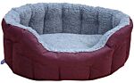 P&l Premium Oval Drop Fronted Bolster Style Heavy Duty Fleece Lined Softee Bed Colour Red Wine/silver Size Medium—internal L61cm X W51cm X H22 Cm / Base Cushion 7cm Thickness